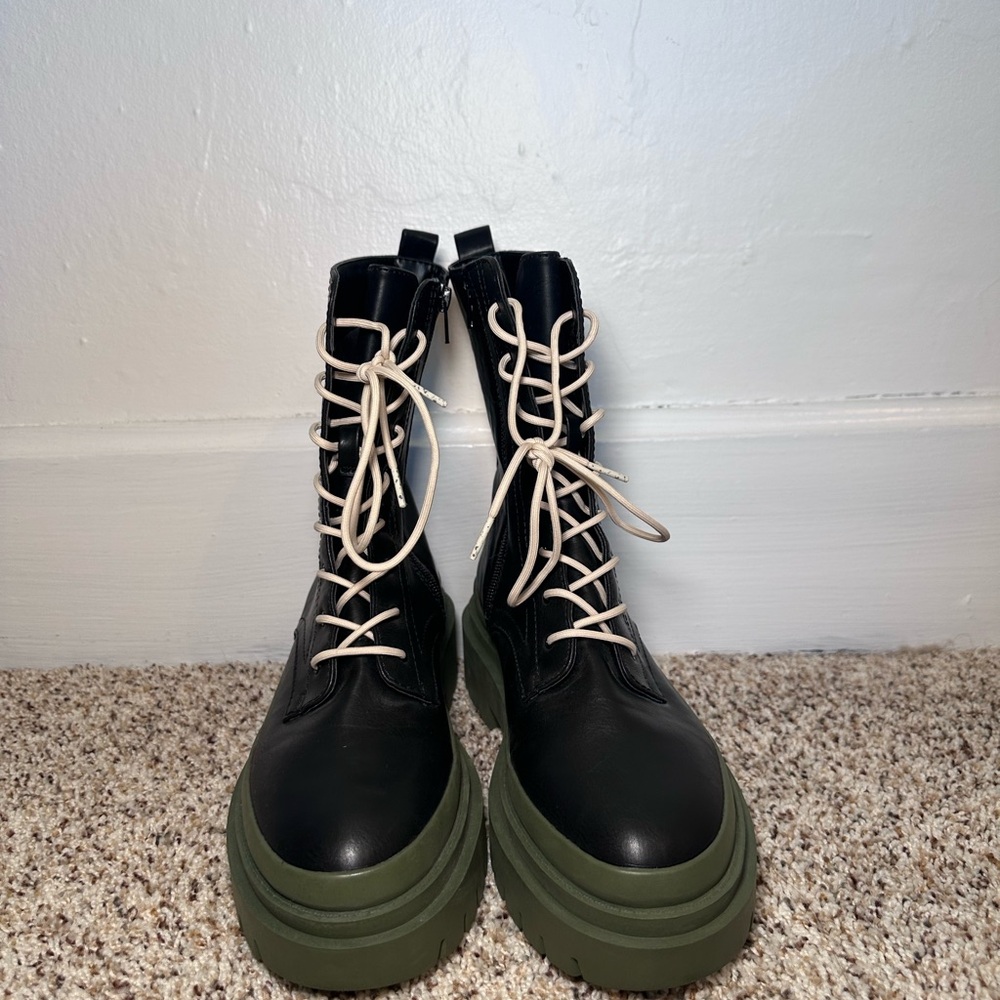Steve Madden Black Lace-Up Boots with Green Sole